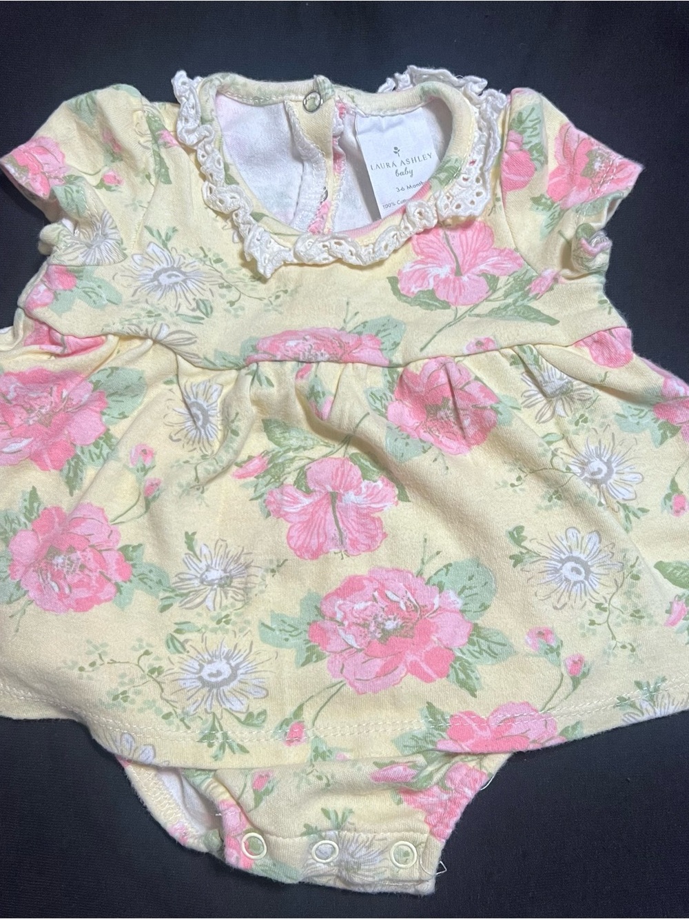 Laura Ashley Yellow Floral Ruffle Collar Baby Bodysuit